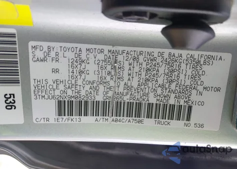 2009 Toyota Tacoma Prerunner V6 z USA, uszkodzony, nr VIN 3TMJU62NX9M082933